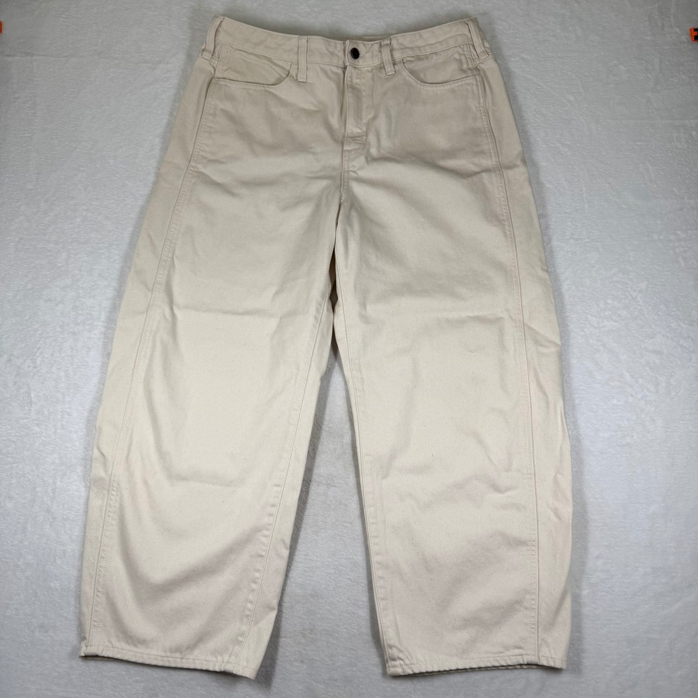 J.Crew Barrel-Leg High‎ Rise Rigid Denim Jeans Ivory Cream Size 31 Wide Leg